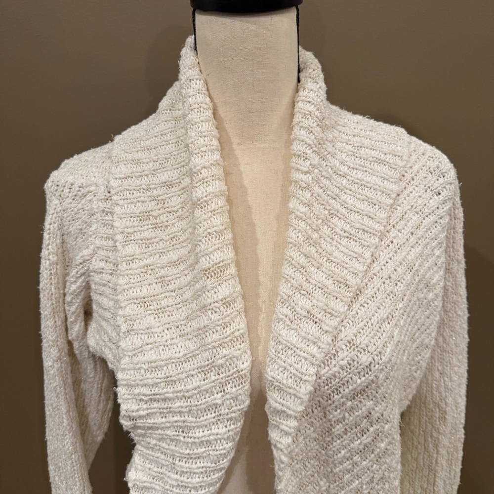 White House Black Market Cream with gold accent thread cardigan sweater, Size L